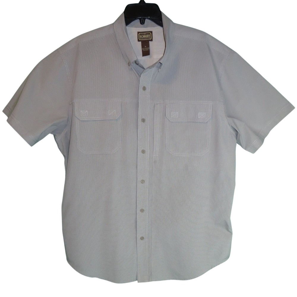CE Schmidt Workwear Mens XL Grey Micro Check Short Slve Button Down Shirt Vented